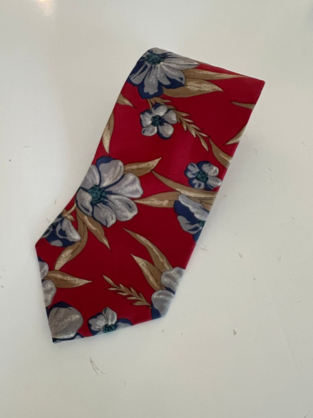 Claybrooke Men's Silk Neck Tie Red Gold Blue Floral JL